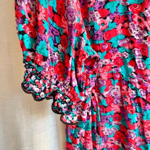 RIXO Womens Bold Floral Dress 16W 18W Short Sleeve Ruffle Hem Mini Boho Party - Picture 9 of 16